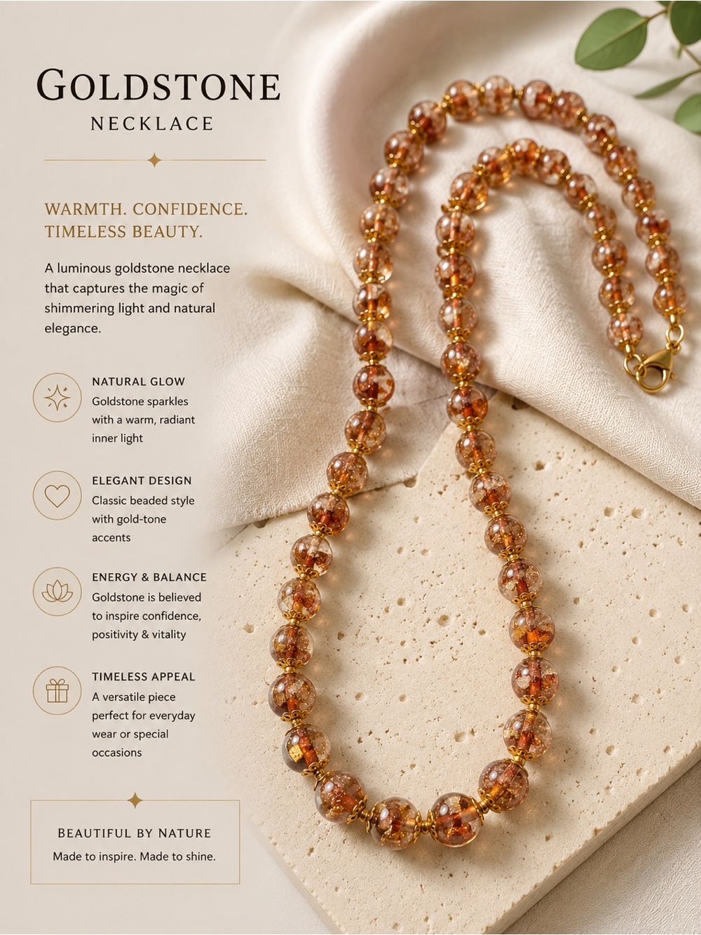 Goldstone 24-Inch Necklace in Amber Gold — Shiny, Shimmering, and Artist-Made!